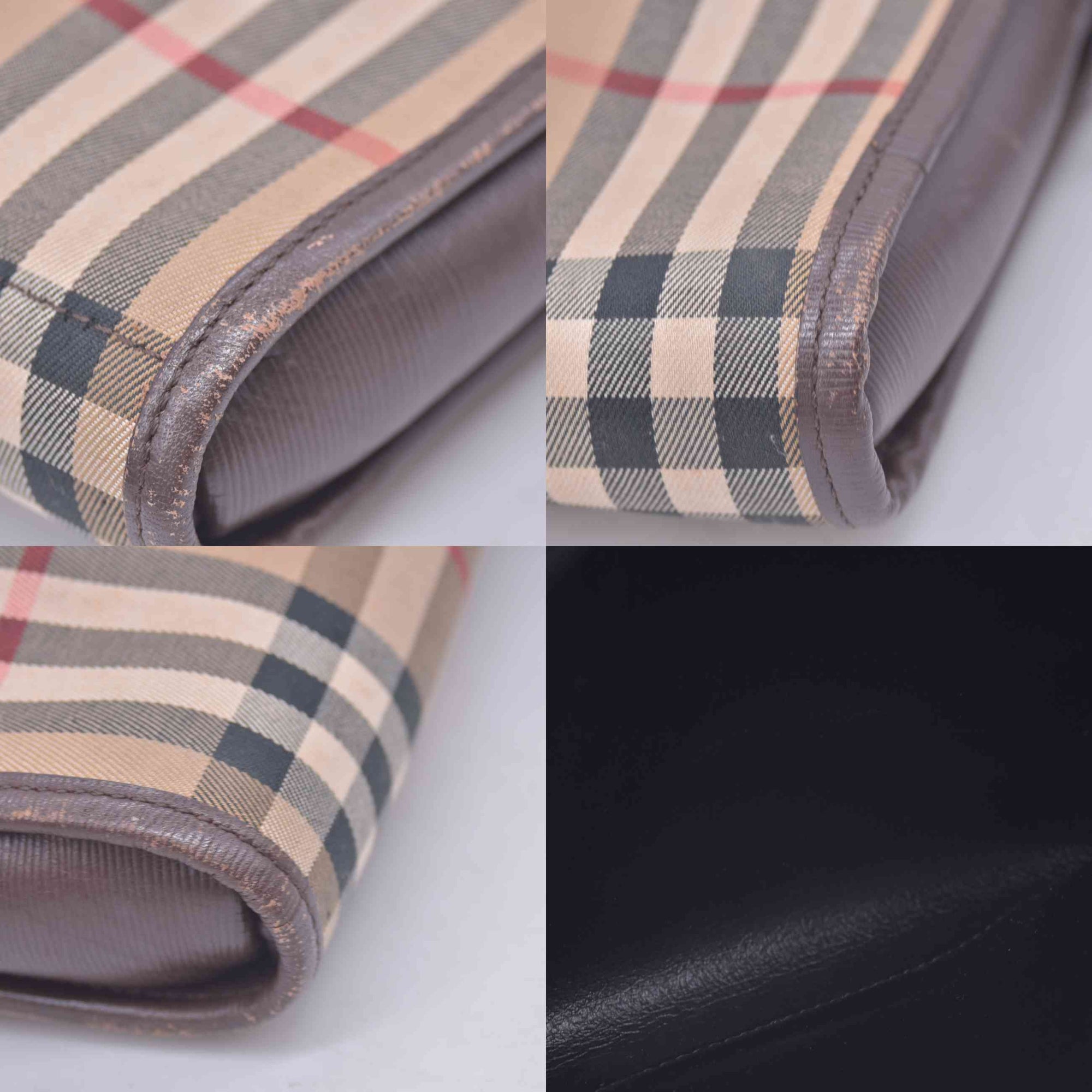 $450 Burberrys Horse Logo Check Canvas Clutch Bag Beige
