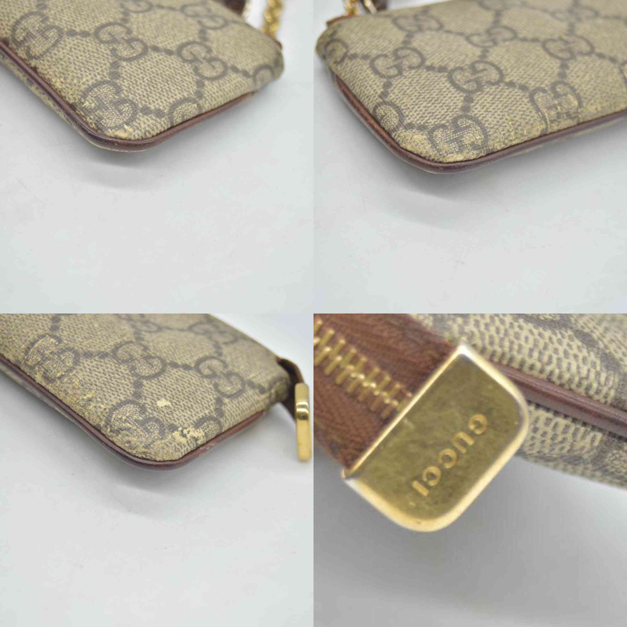 $380 GUCCI GG Supreme Monogram Key Case Beige Ebony Cuir
