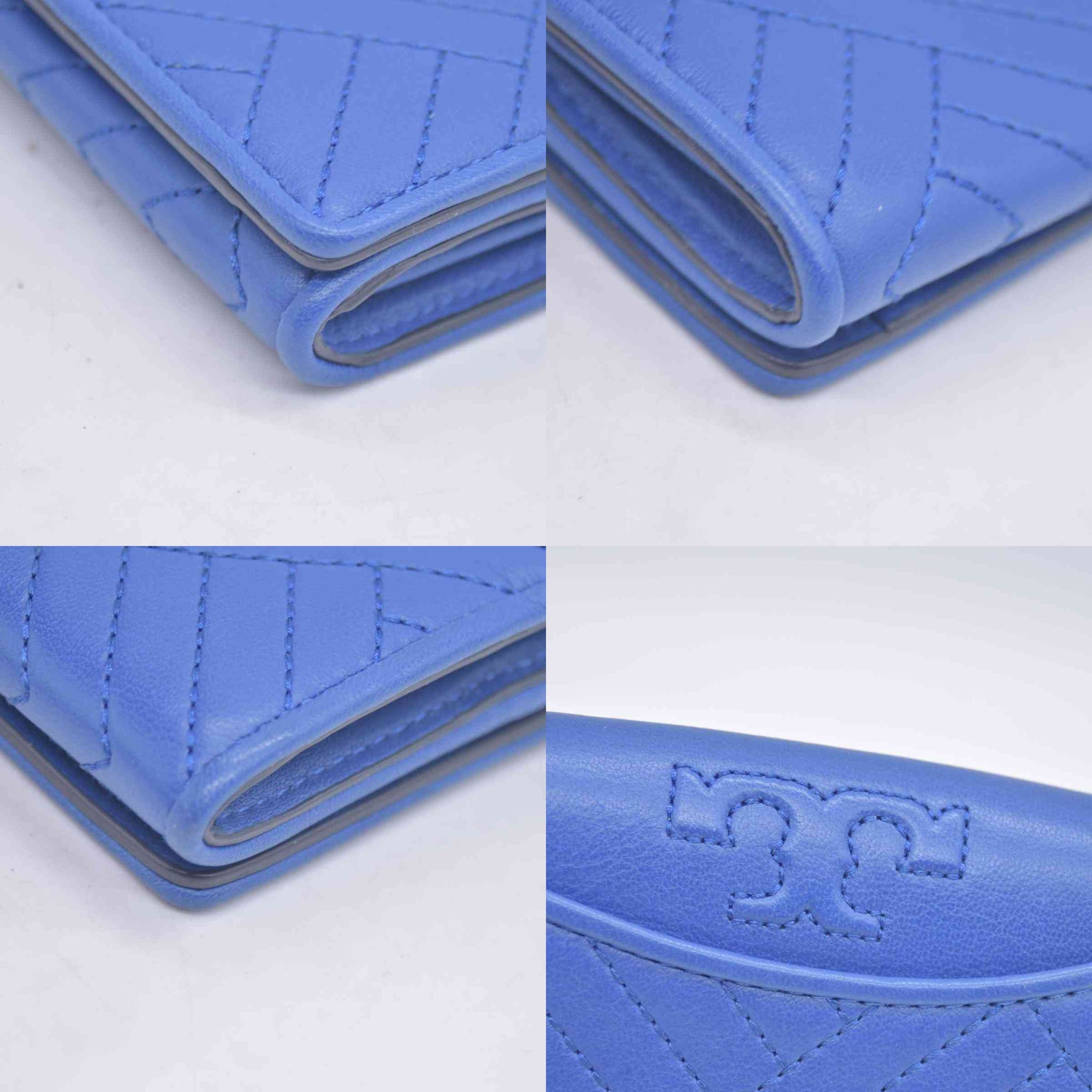 $175 Tory Burch Alexa Foldable Mini Wallet Regal Blue CONSIGNMENT