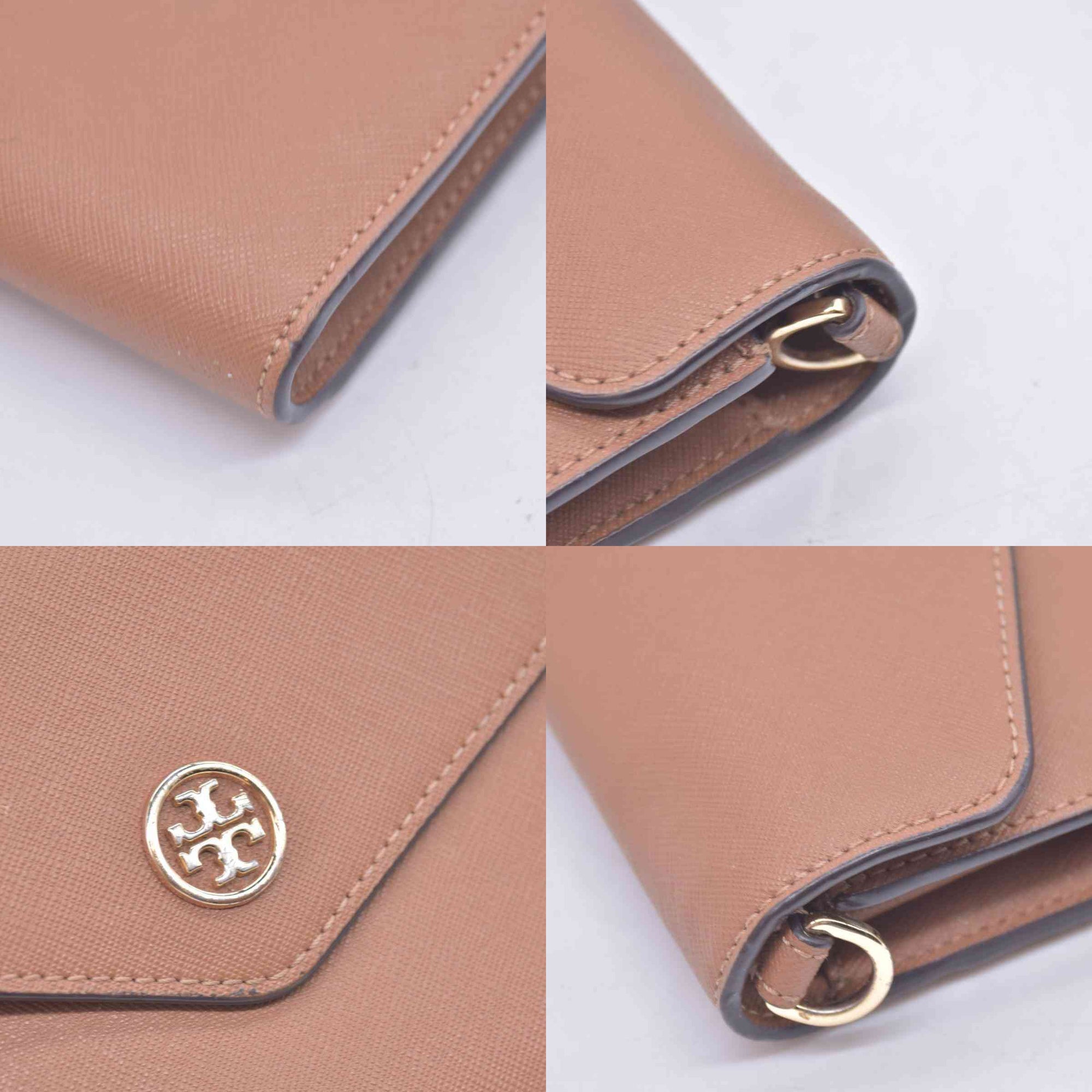 $298 TORY BURCH Envelope Saffiano Leather Crossbody Wallet on Chain Tan CONSIGNMENT 10021423