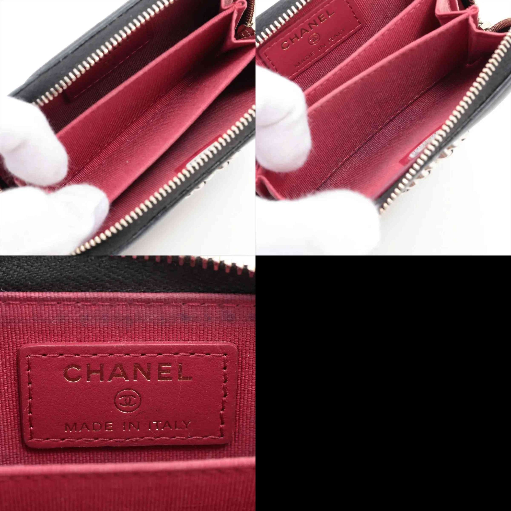 Chanel CHANEL 19 Lambskin Coin Purse Black Silver Metal 10021120