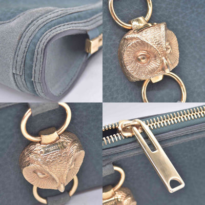 $695 Burberry Prorsum Grainy Nubuck Alma Owl Clutch Indigo Green CONSIGNMENT 10021441