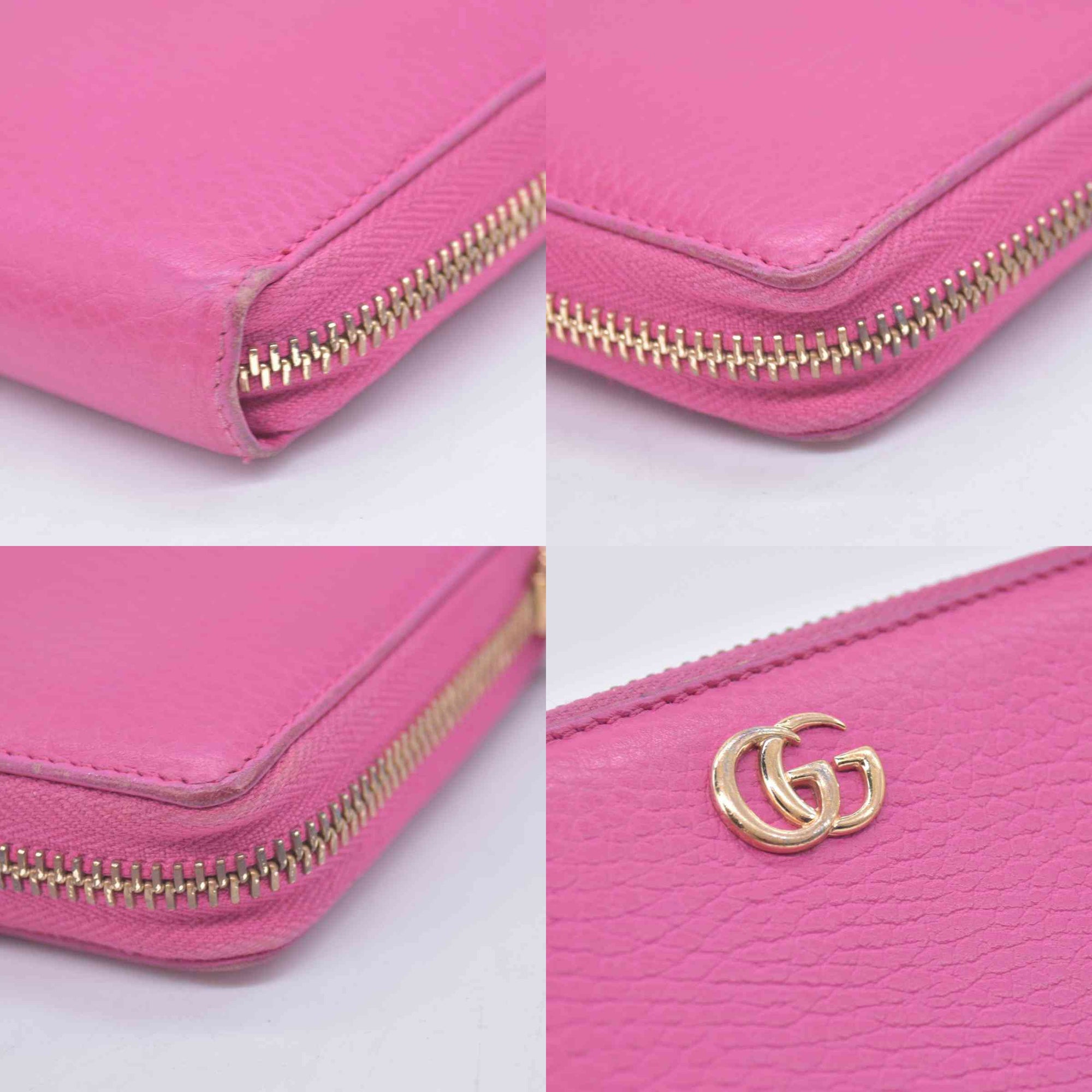 $800 Gucci Dollar Calfskin GG Marmont Zip Around Wallet Fuchsia CONSIGNMENT