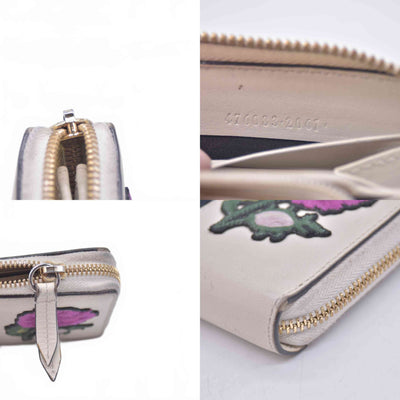 $980 Gucci White Sylvie Floral Embroidery Zip Around Wallet 10020981