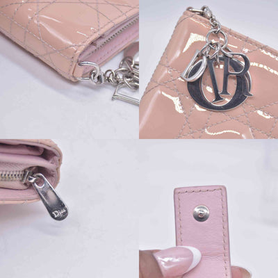 $700 CHRISTIAN DIOR Patent Cannage Lady Dior Lotus Wallet Pink CONSIGNMENT