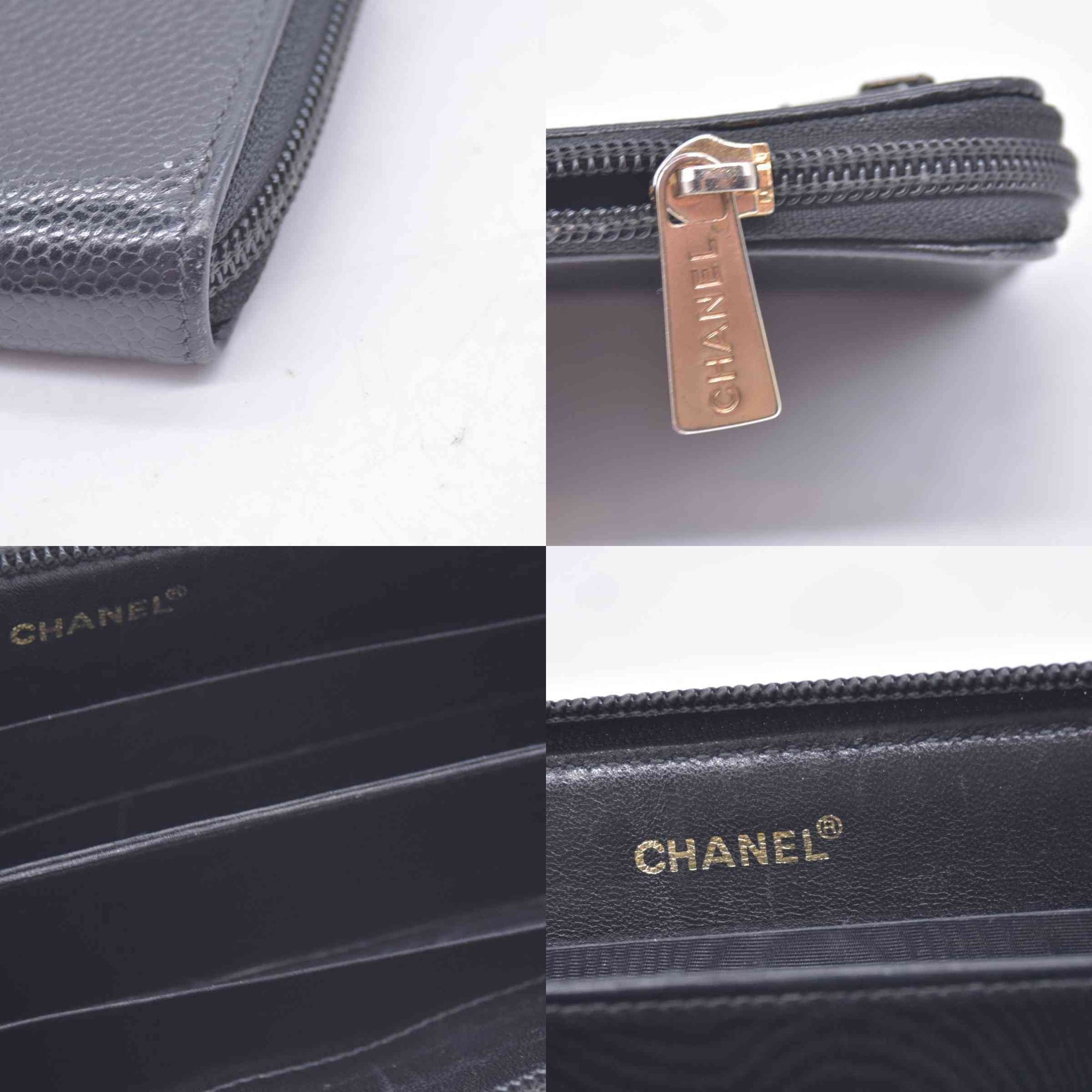 $750 CHANEL Black Caviar Timeless CC Zip Around Wallet CONSIGNMENT 10021437