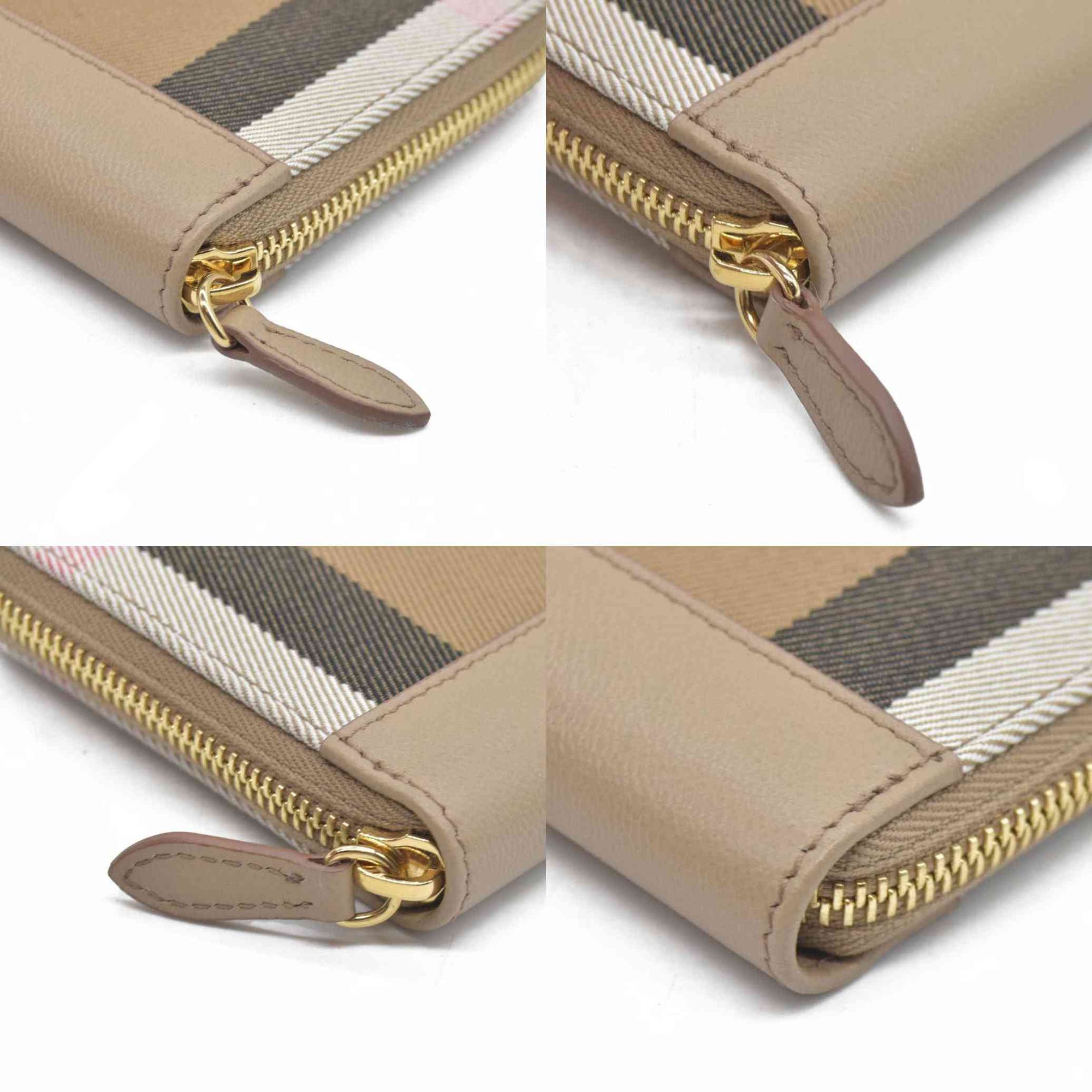 $680 CONSIGNMENT Burberry Vintage Check Cotton & Leather Zip-Around Wallet