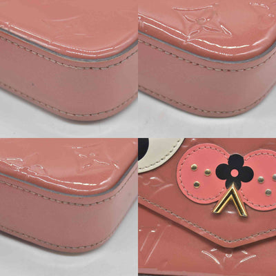 $1460 2018 Louis Vuitton Vernis Valentine Dog Pochette Felicie Chain Wallet Pink TJ0148