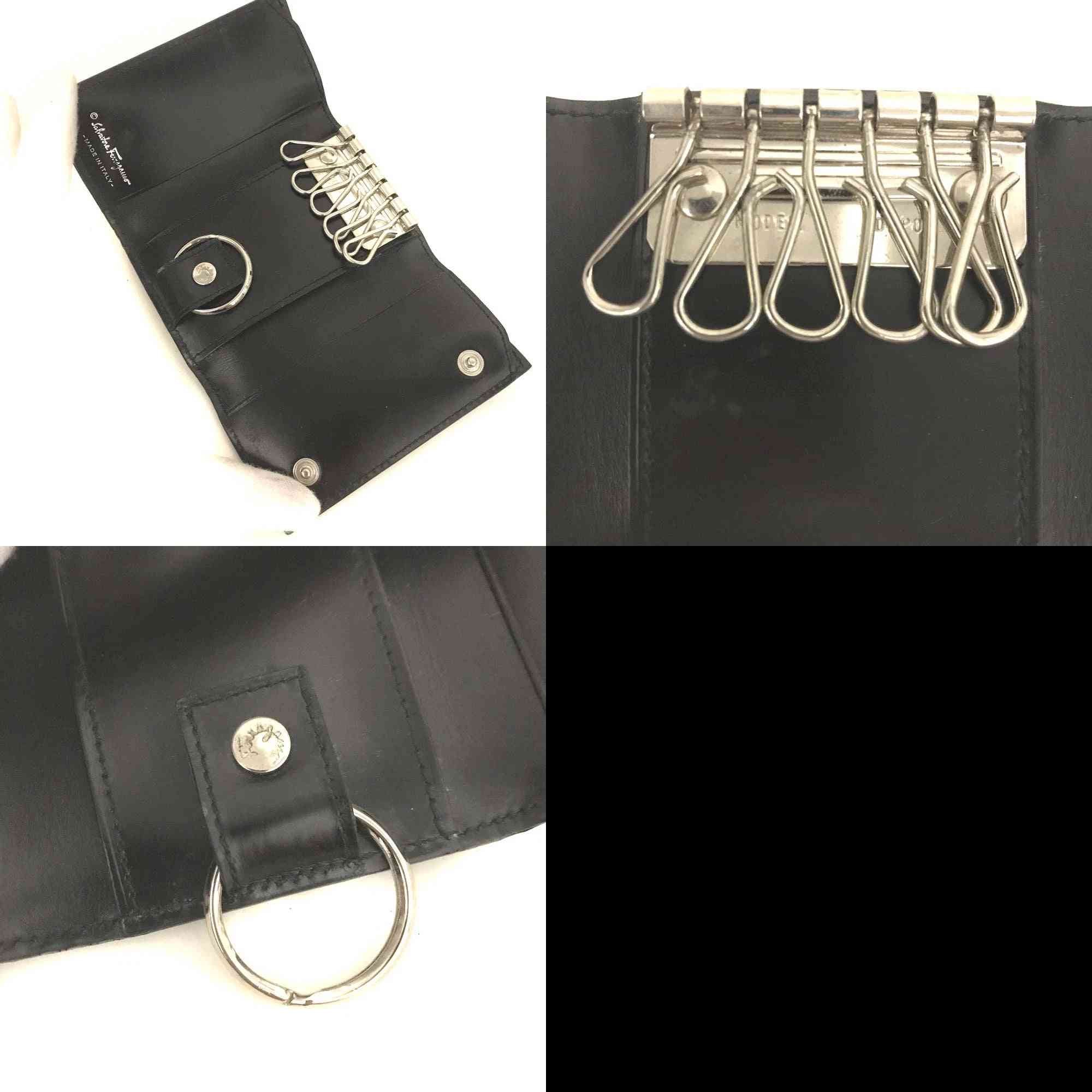 Salvatore Ferragamo Gancini Leather 6 Ring Key Case Black