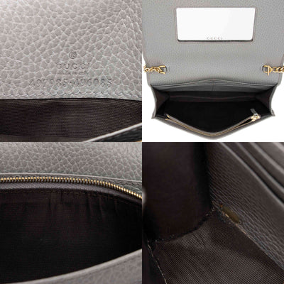 GUCCI Dollar Calfskin Enamel Mini GG Marmont Chain Wallet Grey