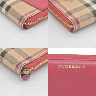 Burberry Grainy Calfskin House Check Elmore Zip Around Wallet Russet Red CONSIGNMENT