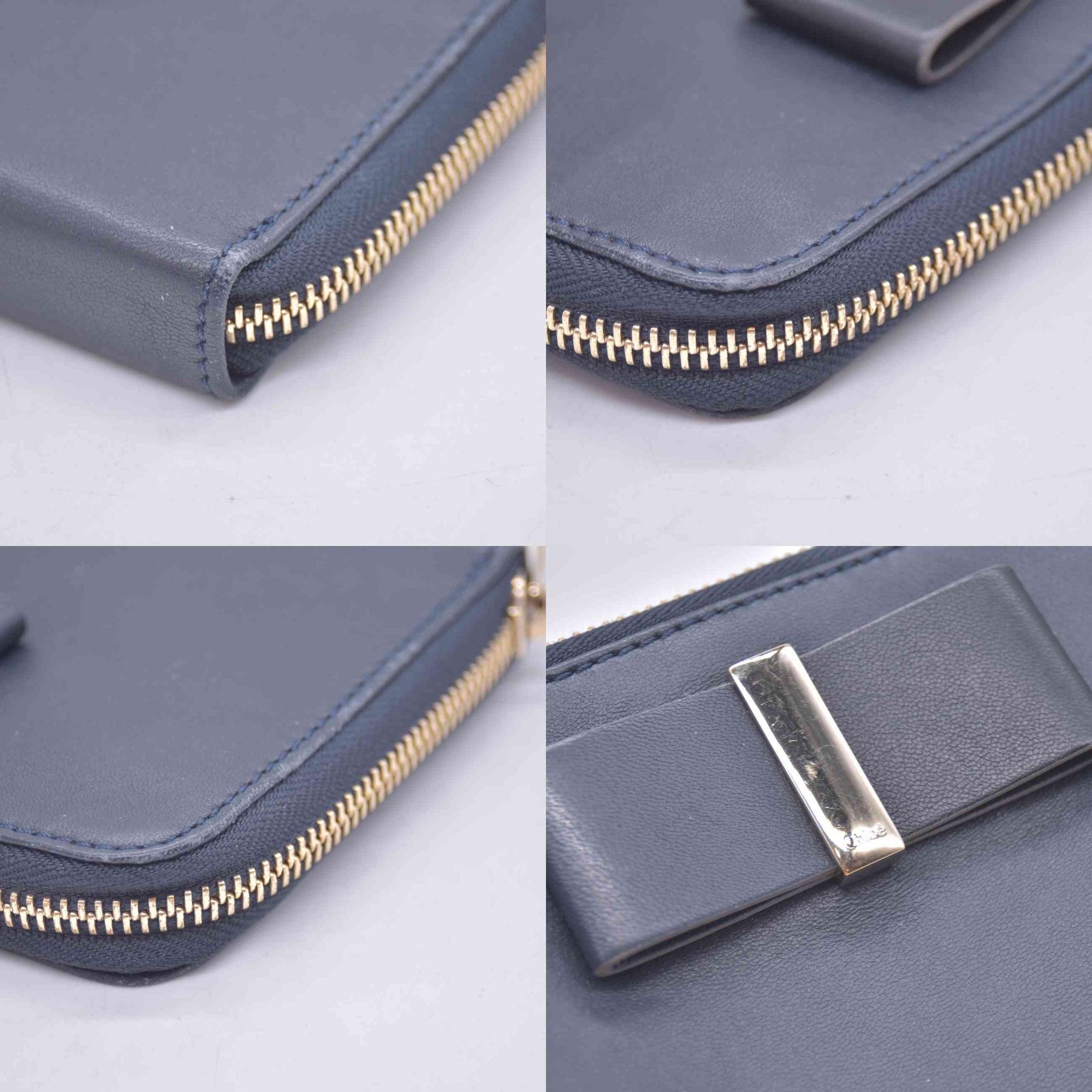 $550 Chloe Blue Leather Bow Bobbie Zippy Long Wallet 10020987