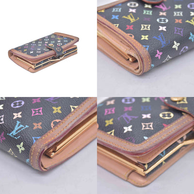 $790 2005 Louis Vuitton Monogram Multicolor French Purse Wallet Black TH0095