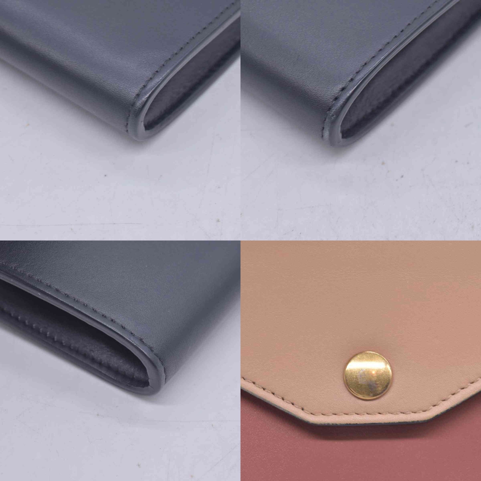 $1200 CELINE Smooth Calfskin Tri-Color Envelope Flap Wallet on Chain Navy Beige Pink CONSIGNMENT 10021559