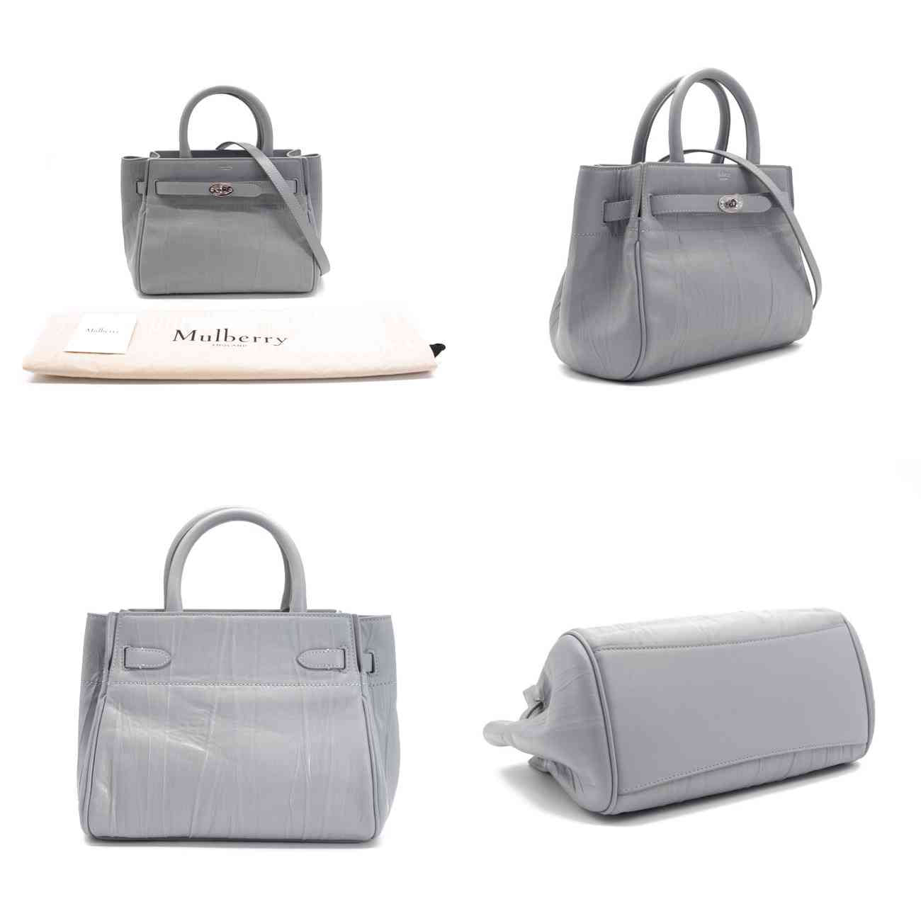 NEW Mulberry Small Belted Bayswater Crinkled Satchel Cloud Blue Leather Shoulder Bag