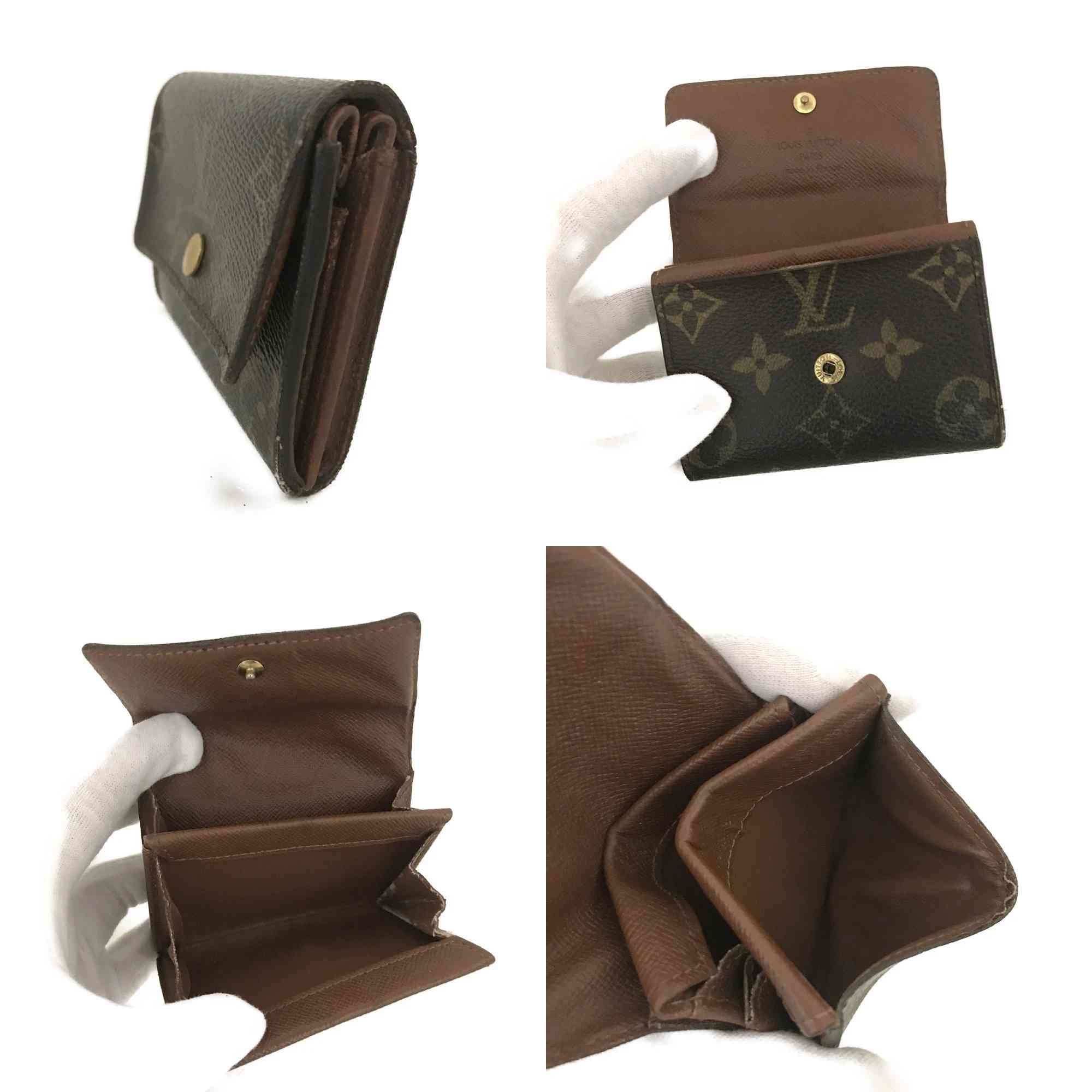 $435 Louis Vuitton Monogram Porte Monnaie Plat Coin Purse Wallet Brown MI0045