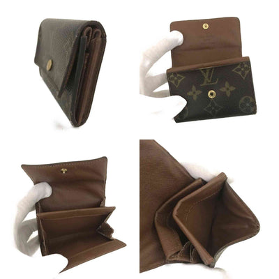 $435 Louis Vuitton Monogram Porte Monnaie Plat Coin Purse Wallet Brown MI0045