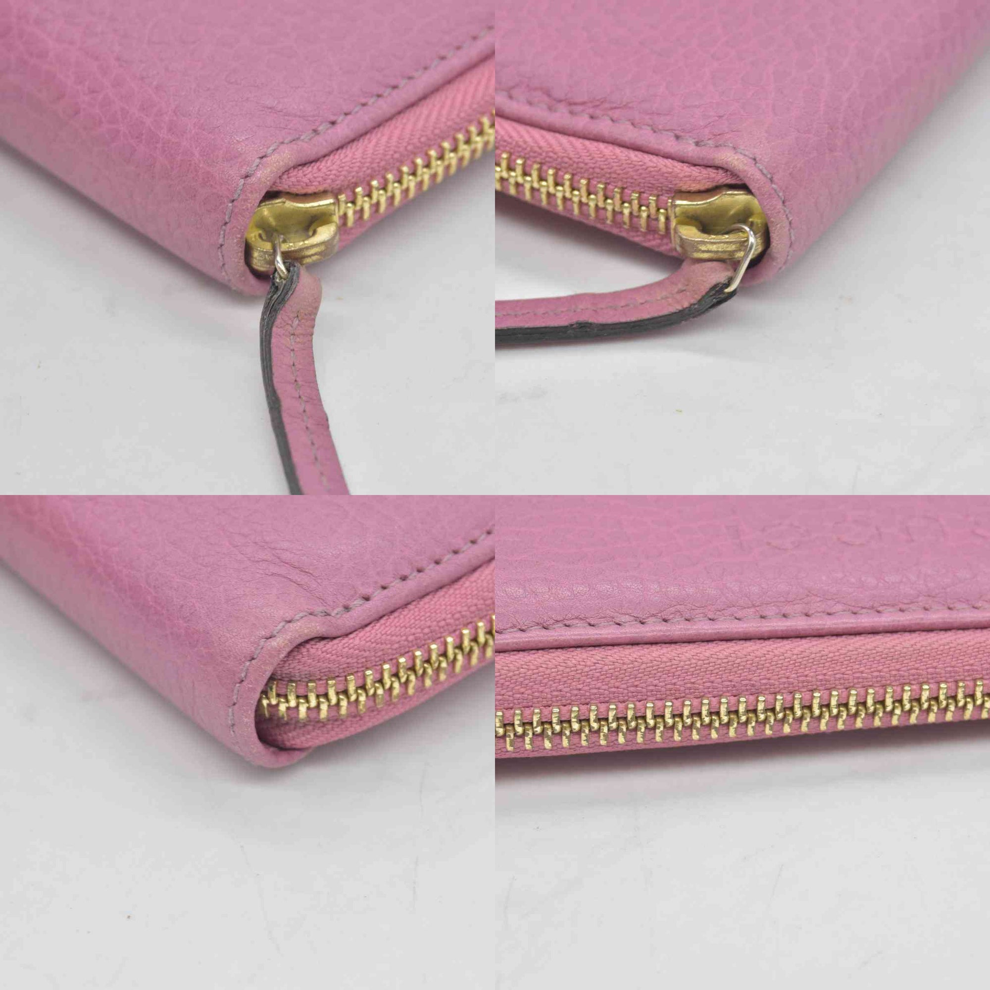 $550 Gucci Dollar Calfskin GG Marmont Zip Around Wallet Perfect Pink