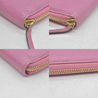 $550 Gucci Dollar Calfskin GG Marmont Zip Around Wallet Perfect Pink
