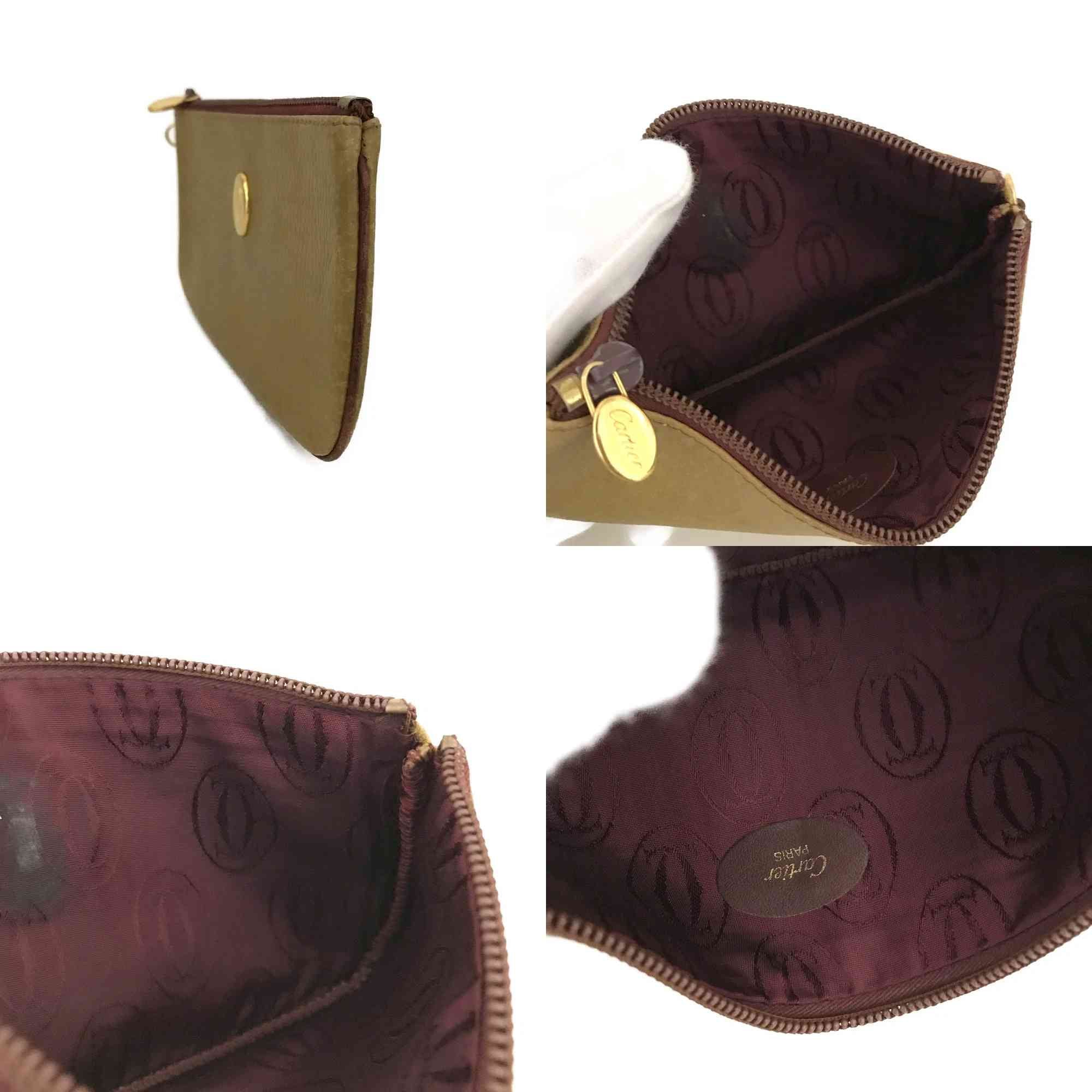$650 CARTIER Logo Leather Cosmetic Pouch Beige