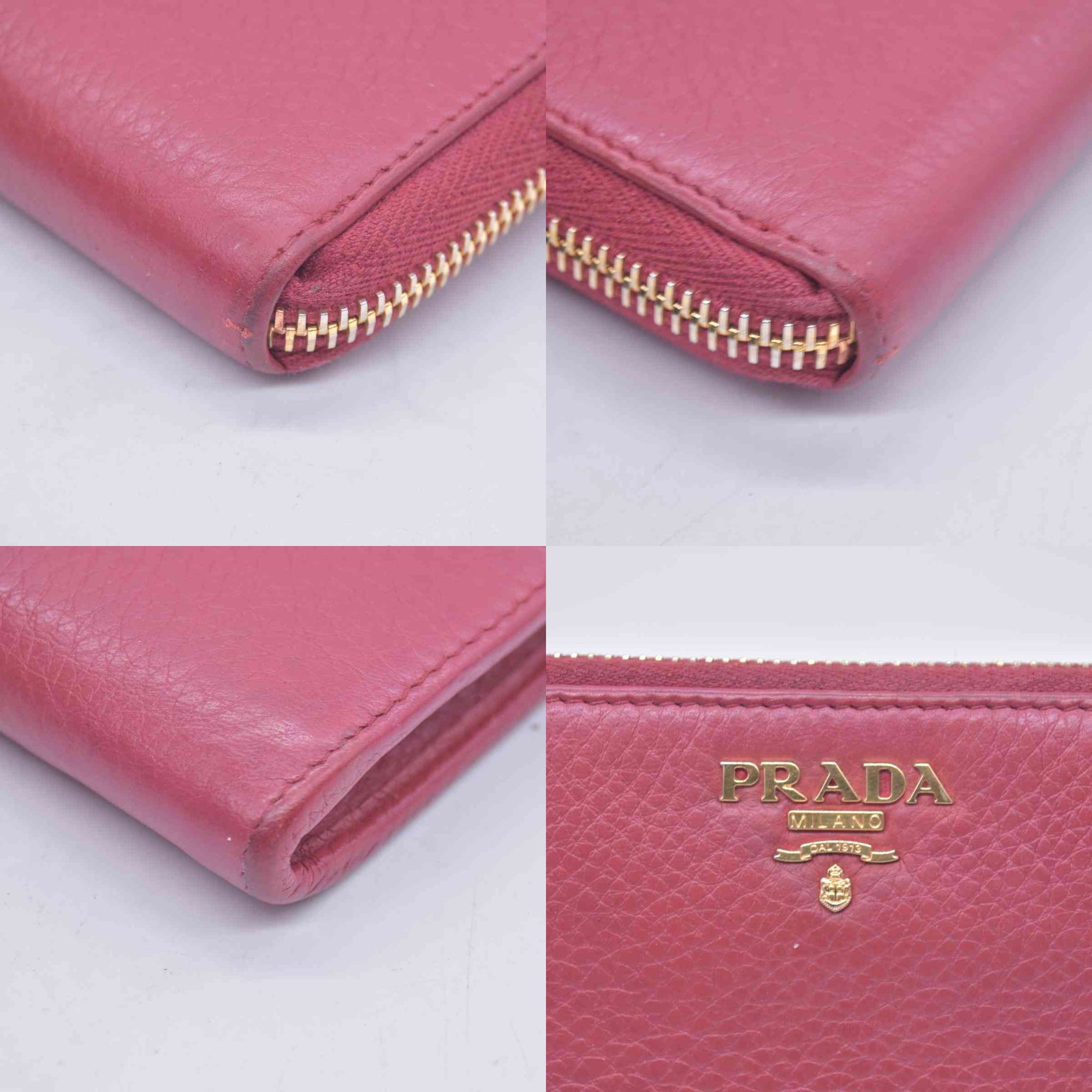 $680 PRADA Vitello Phenix L-Zip Continental Wallet Peonia CONSIGNMENT