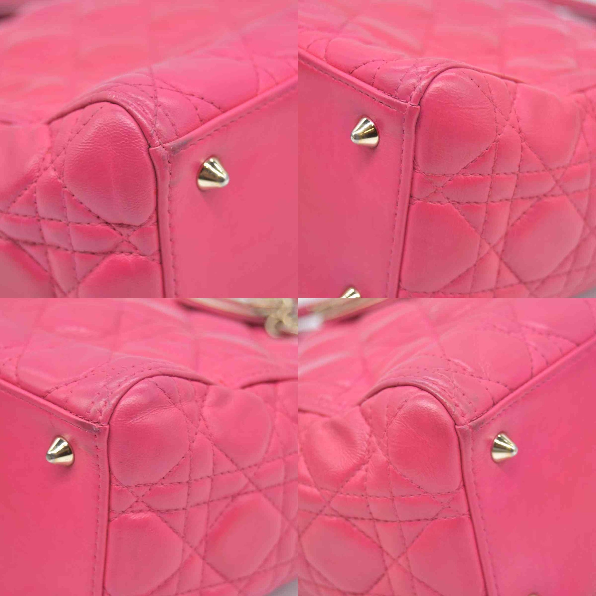$6700 Christian Dior Lambskin Cannage Medium Lady Dior Fuchsia