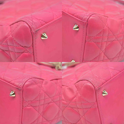 $6700 Christian Dior Lambskin Cannage Medium Lady Dior Fuchsia