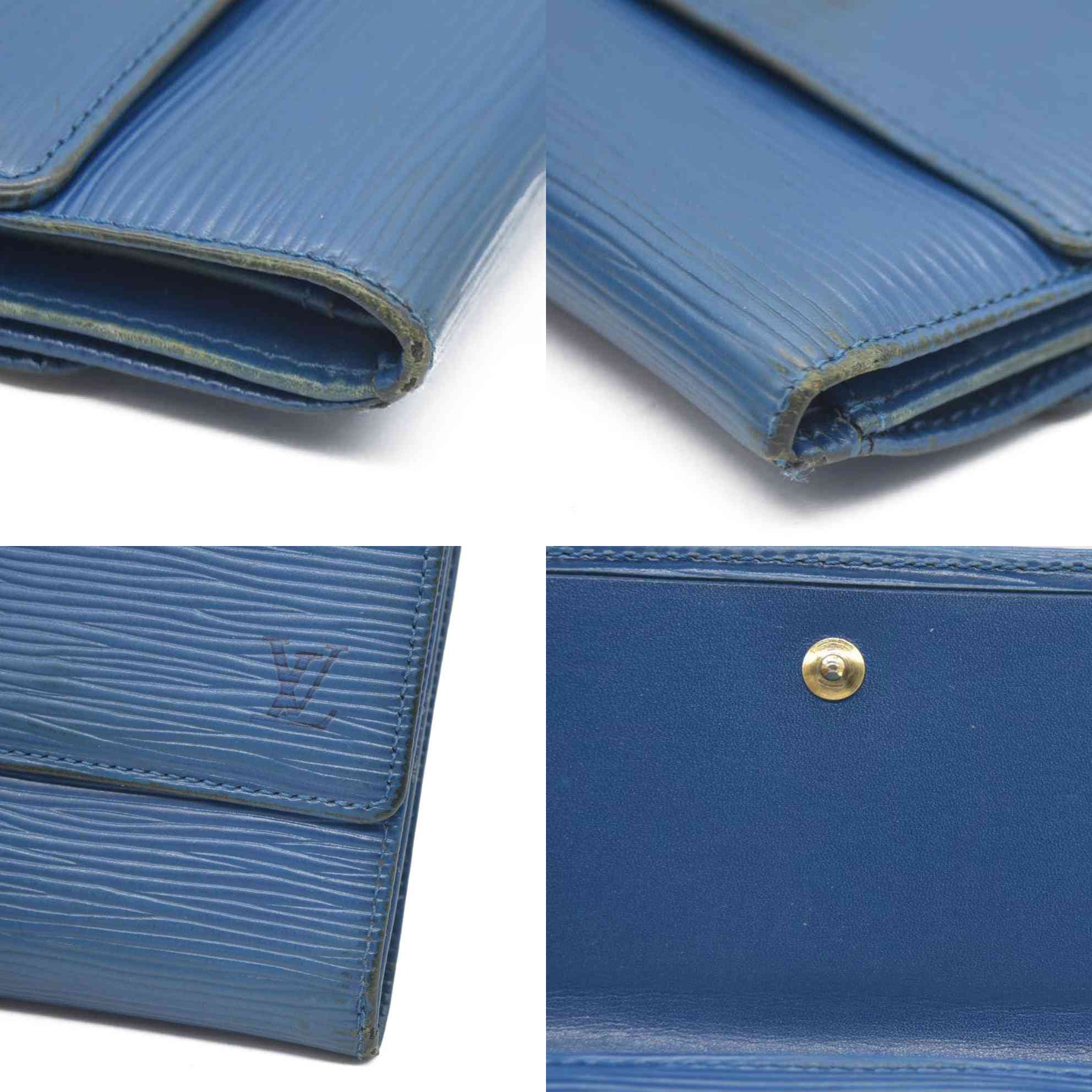 Louis Vuitton Epi Porte Feuille Elise Credit Leather Trifold Wallet Blue SP0938