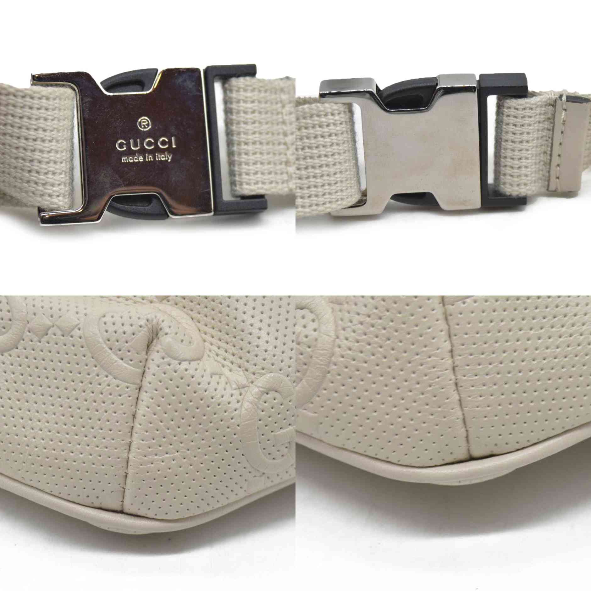 $950 Gucci  Calfskin GG Tennis Embossed Belt Bag Mystic White