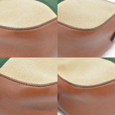 AUCTION $1450 Gucci  Vintage Canvas Web Shoulder Bag Sand Cuir