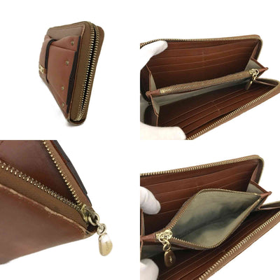 $690 CHLOE Ribbon Leather Zip Around Long Wallet Brown
