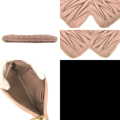 $508 MIU MIU Logo Gather Leather Cosmetic Pouch Bag Pink