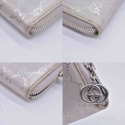 $770 2005 GUCCI GG Monogram Canvas GG Monogram Zip Around Wallet Wallet Metallic Grey CONSIGNMENT 10020940