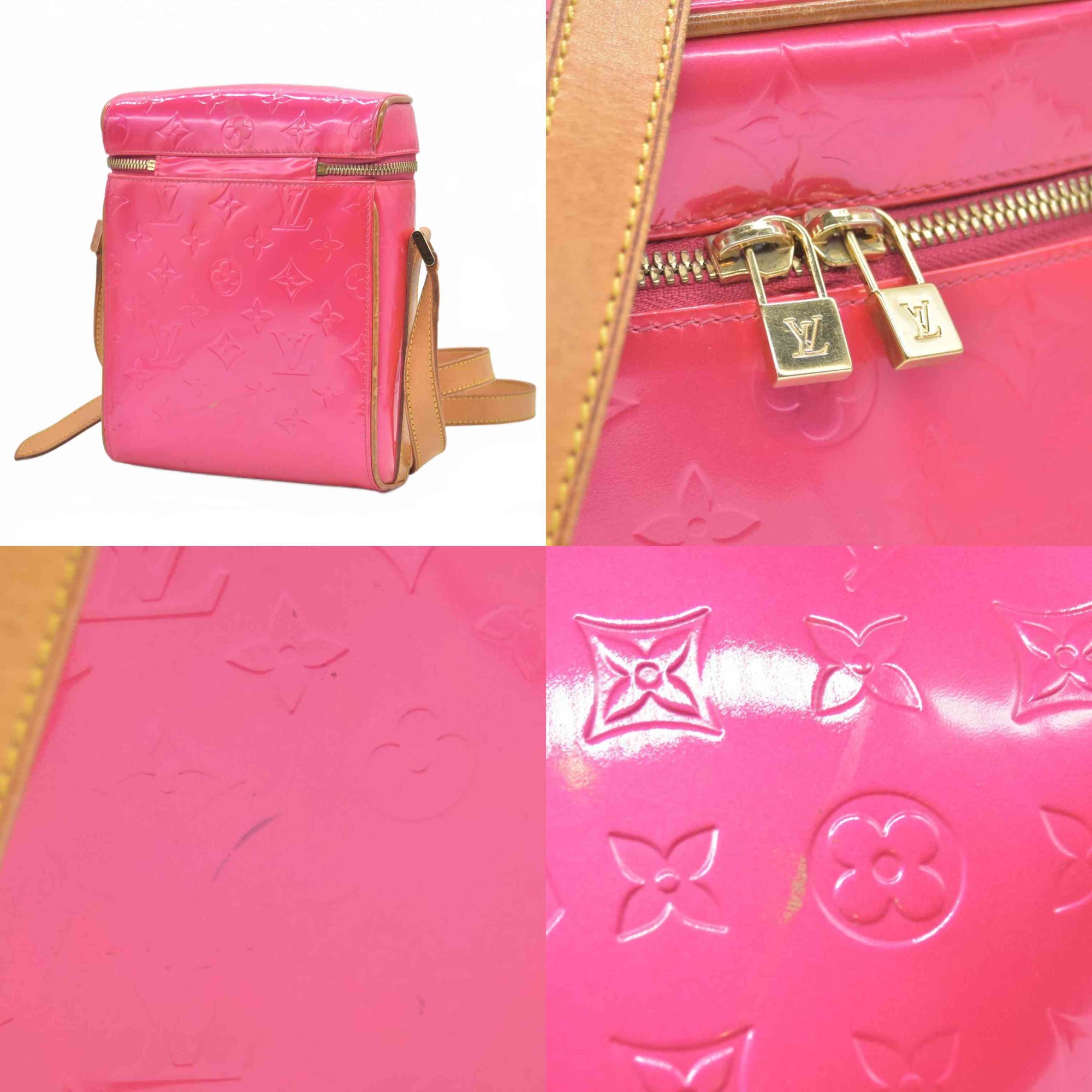 $995 2003 Louis Vuitton Fuchsia Monogram Vernis Vertical Sullivan Bag CE0013