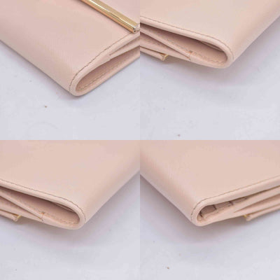 $565 SALVATORE FERRAGAMO Saffiano Gancini Bar Compact Wallet Light Pink CONSIGNMENT