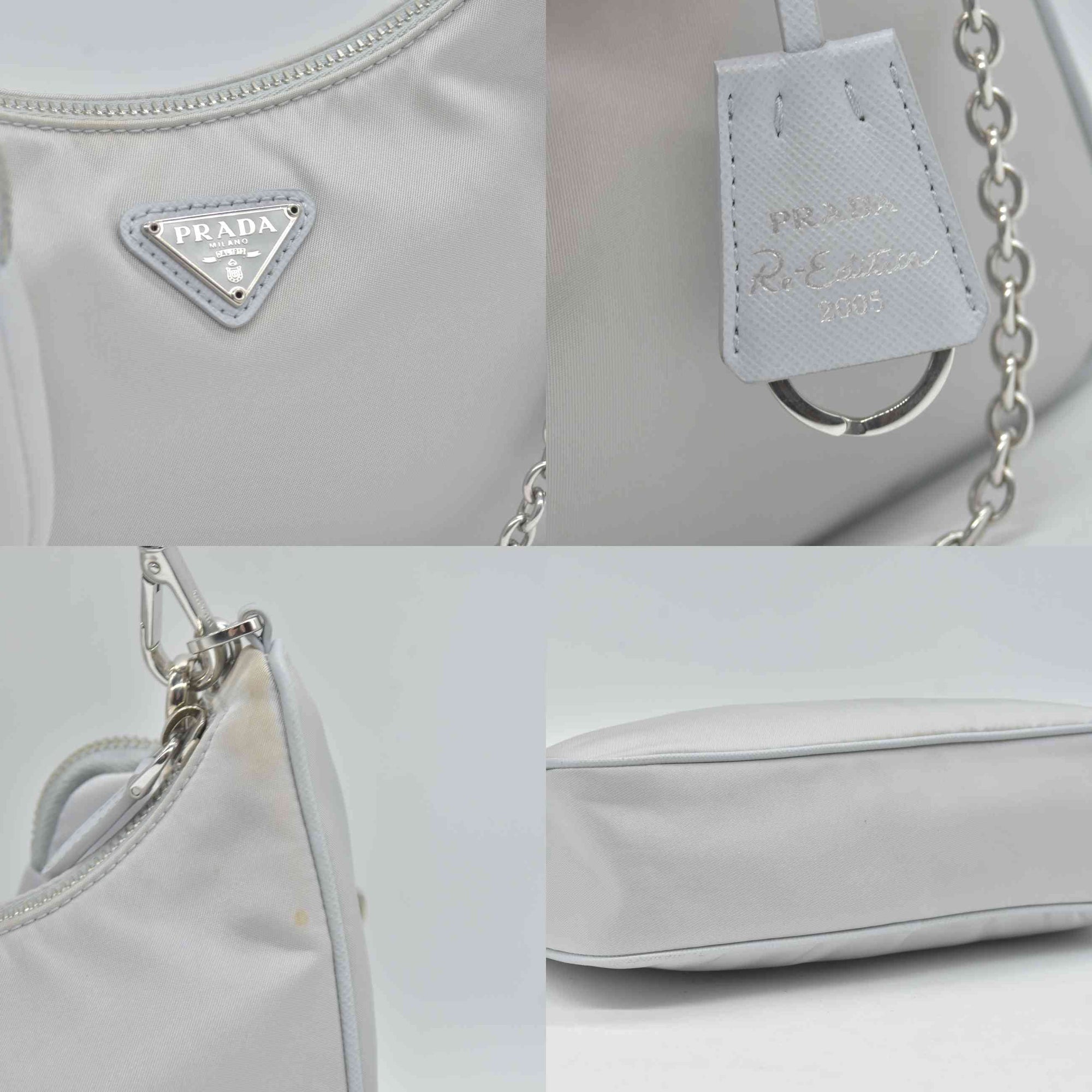 $2250 Prada Nylon Re-Edition 2005 Shoulder Bag Silver 10020038