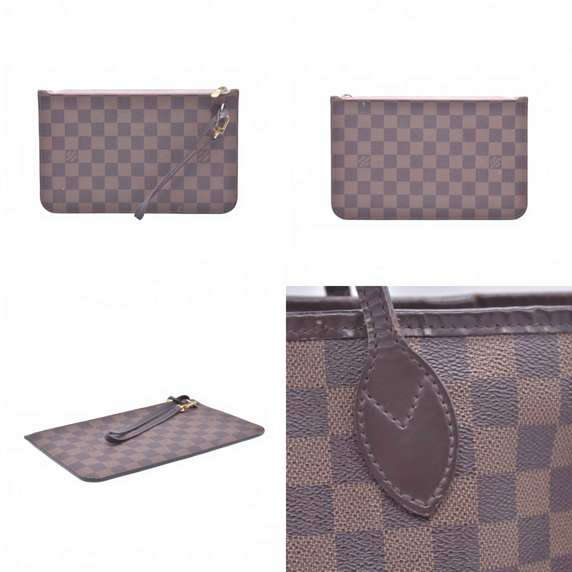 $2240 2018 Louis Vuitton Damier Ebene Neverfull MM Rose Ballerine with Pouch 10021111 SD2168