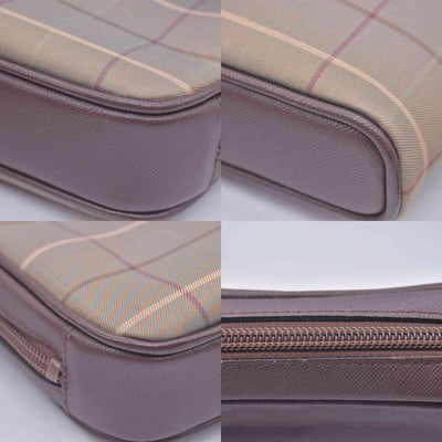 $550 Burberry Vintage Burberrys Check Canvas & Leather Wristlet Pouch CONSIGNMENT 10021044