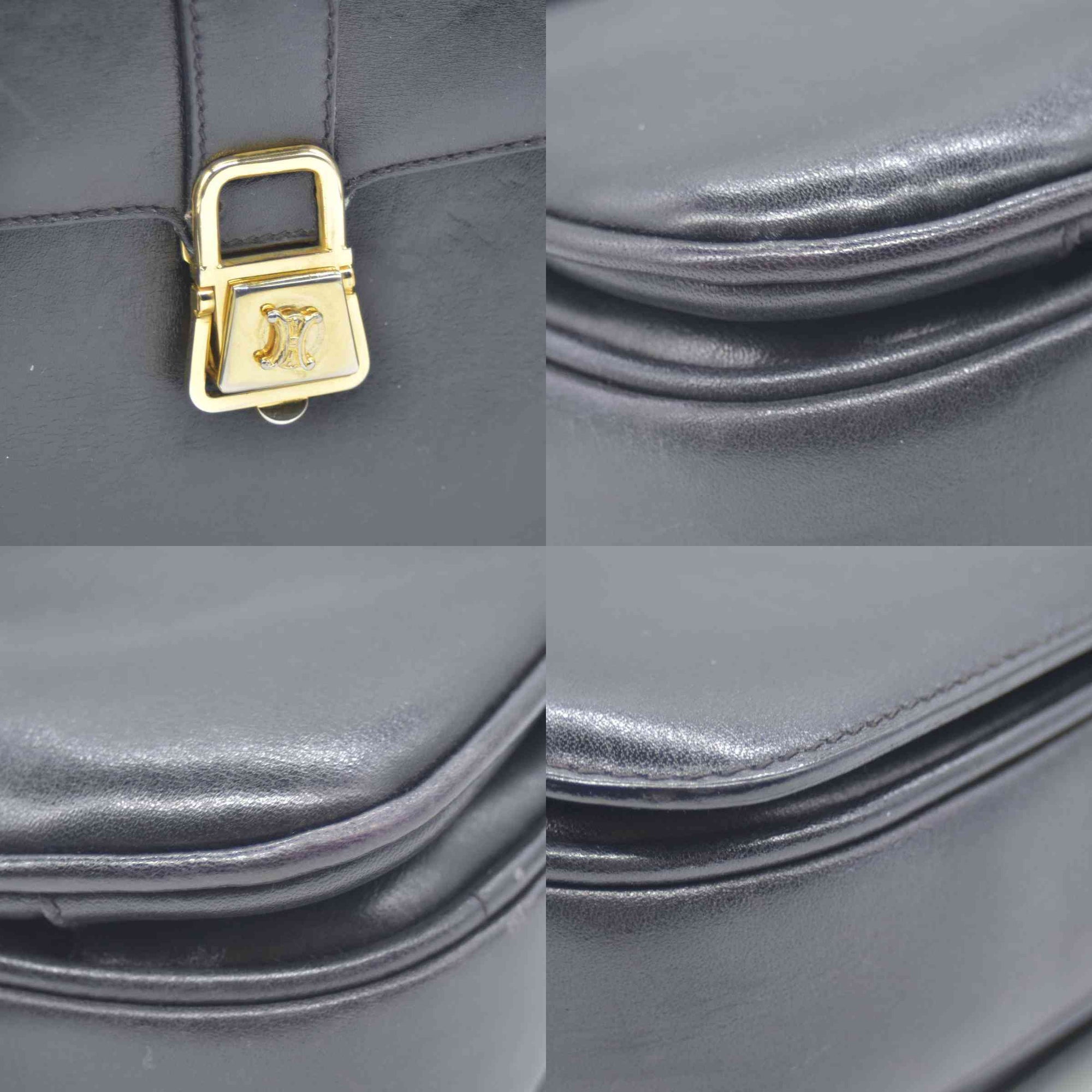 $1800 CONSIGNMENT CELINE Vintage Calf Leather Shoulder Bag Black Rare Horsebit Gold Hardware