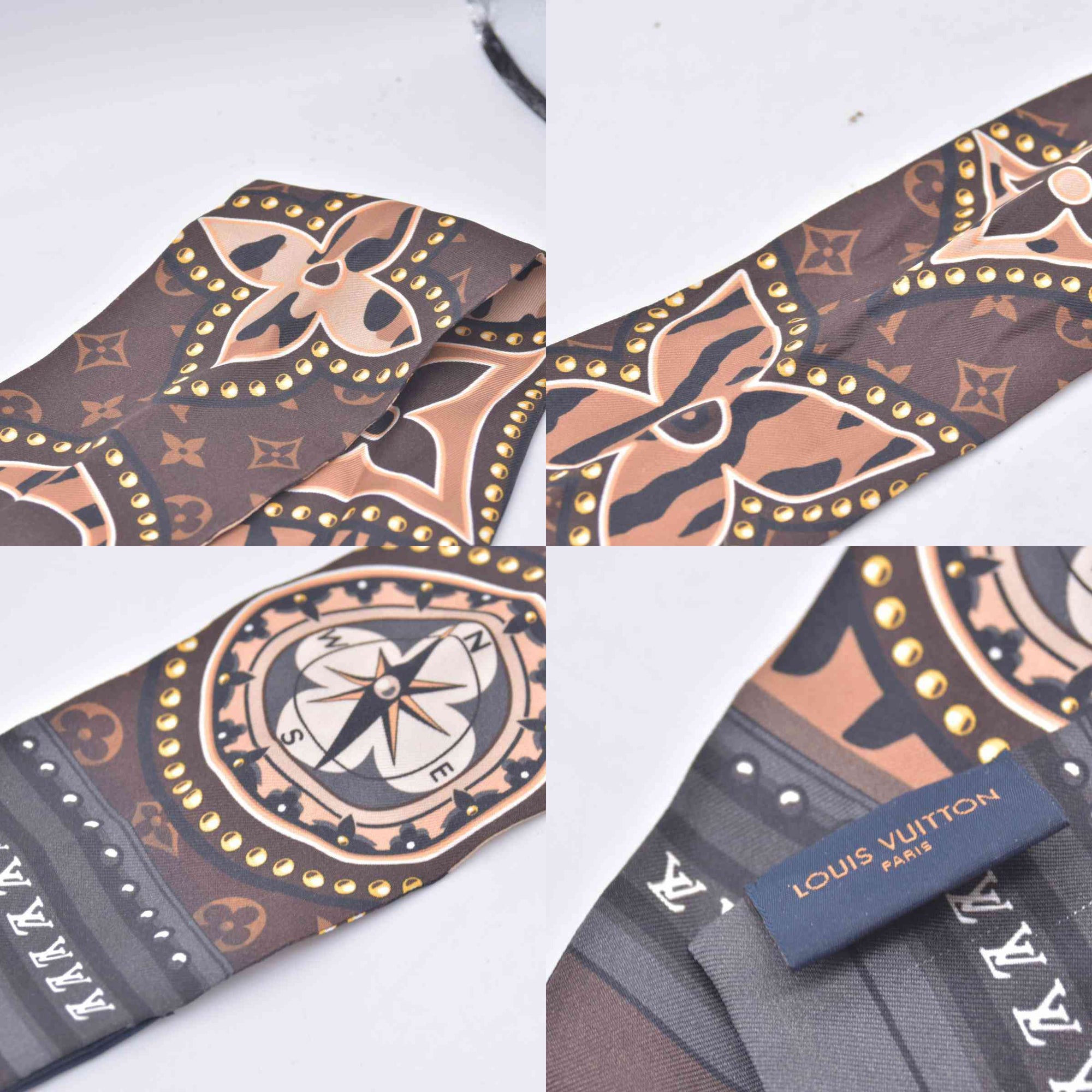 $270 LOUIS VUITTON Silk Monogram Wild At Heart Bandeau Scarf Brown Beige CONSIGNMENT 10021424