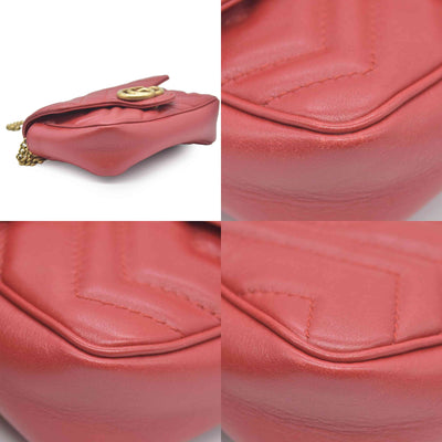 $1550 Gucci Calfskin Matelasse Super Mini GG Marmont Shoulder Bag Hibiscus Red