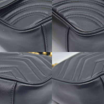 $2600 Gucci Calfskin Matelasse Mini GG Marmont Shoulder Bag Black