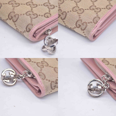 $680 Gucci GG Canvas And Leather Interlocking G Long Wallet CONSIGNMENT