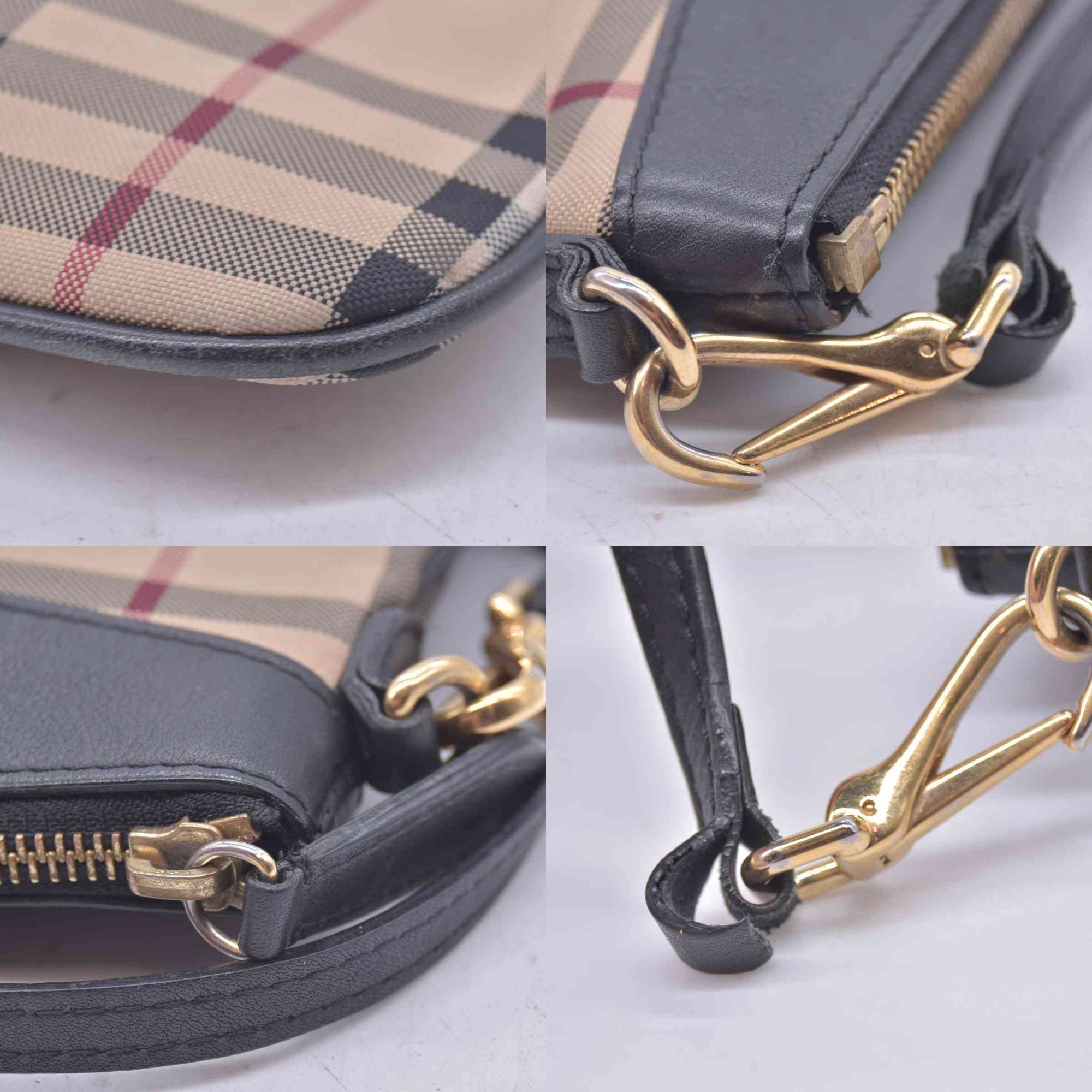 $695 Burberry Horseferry Check Peyton Crossbody Clutch Bag Black CONSIGNMENT Damaged