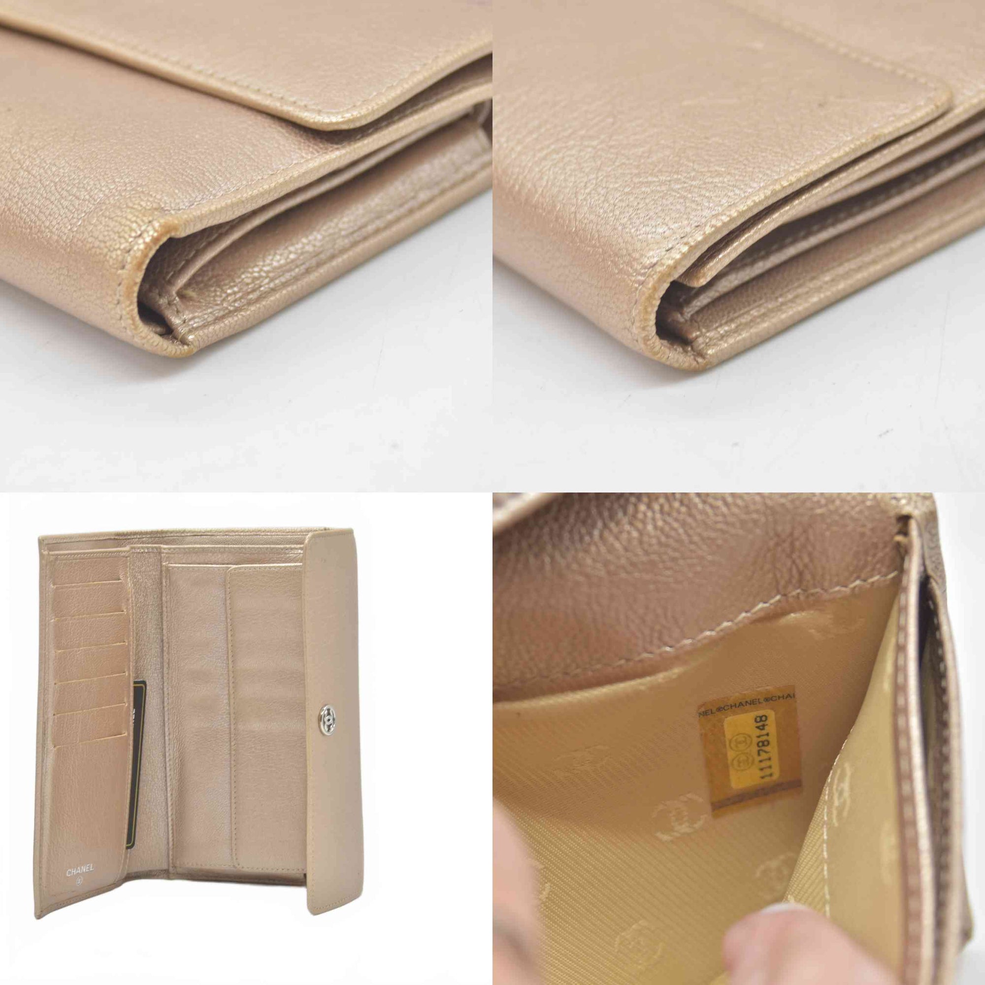 $1375 2007 Chanel Gusset Flap Wallet Metallic Gold Trifold Wallet