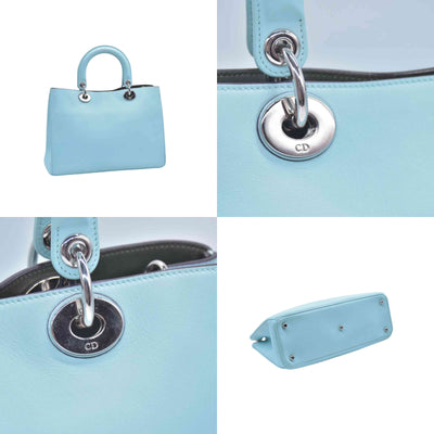 $3200 CHRISTIAN DIOR Lady Dior Medium Leather Tote Sky Blue CONSIGNMENT 10021442