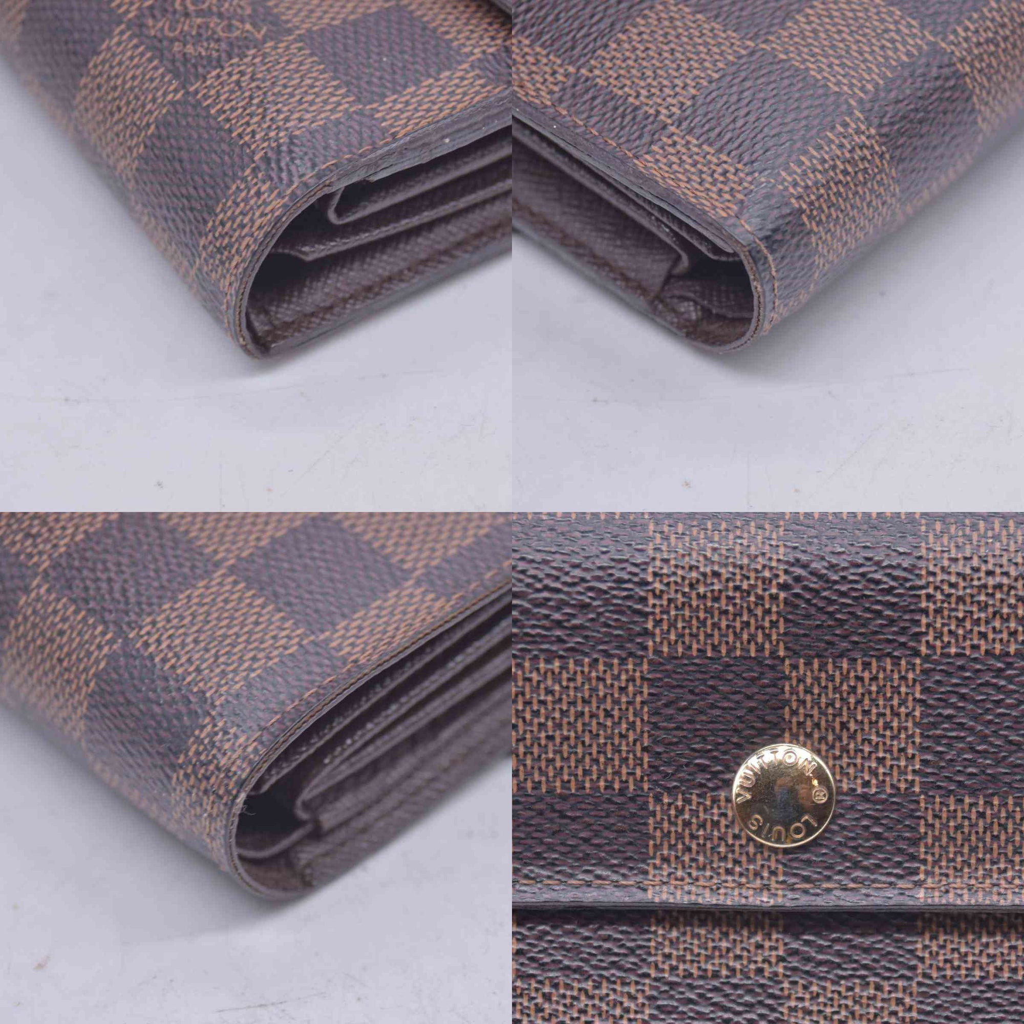 $680 LOUIS VUITTON Damier Ebene Portefeuille Trevi Compact Wallet Brown CONSIGNMENT 10021510