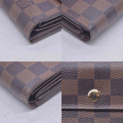 $680 LOUIS VUITTON Damier Ebene Portefeuille Trevi Compact Wallet Brown CONSIGNMENT 10021510
