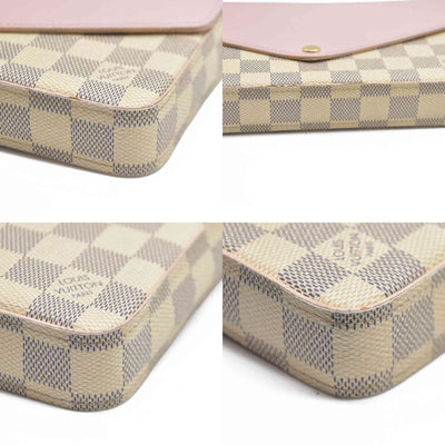 AUCTION $1720 Louis Vuitton  Damier Azur Calfskin Pochette Felicie Eau De Rose