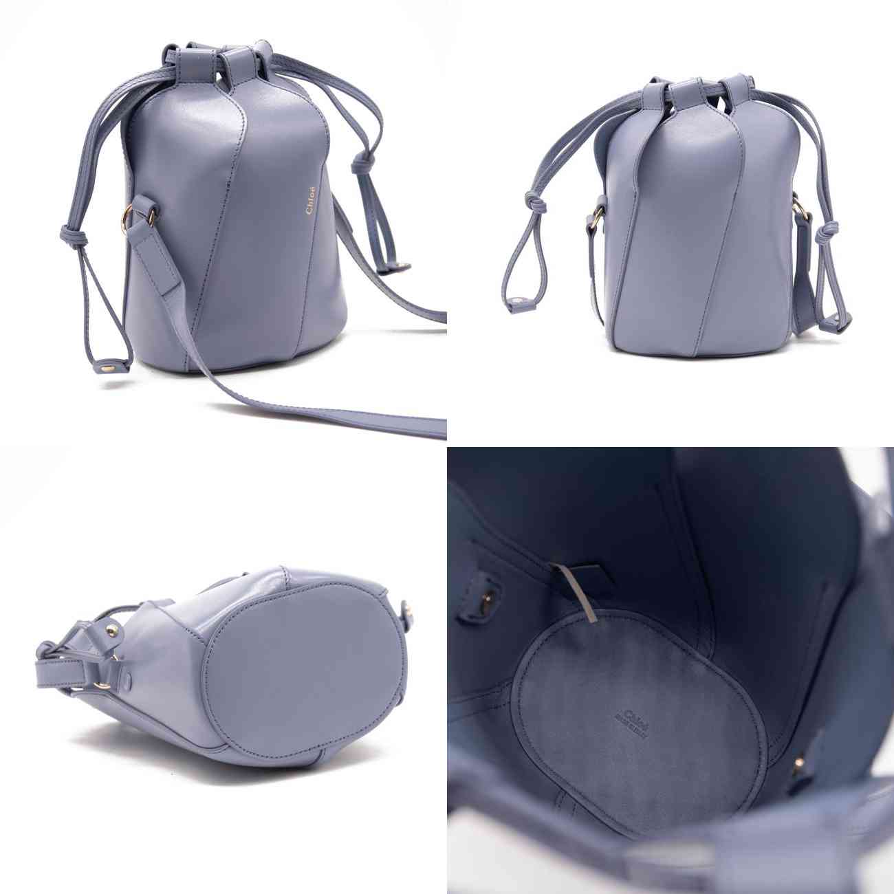 Chloe Bucket Tulip Mini Cross Body Blue Leather Shoulder Bag